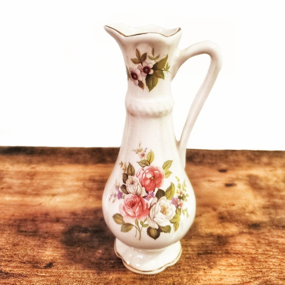 Vintage Old Foley Harmony Rose Floral Bud Vase Pitcher